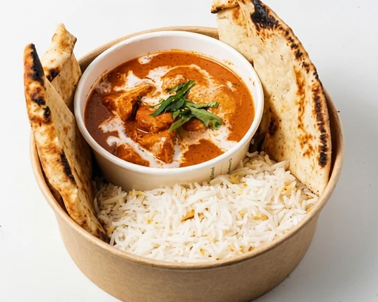 Butter Chicken with Rice and Naan Bread from Papa Nash's &mdash; Indian food delivery to Stonegate, Airdrie, AB